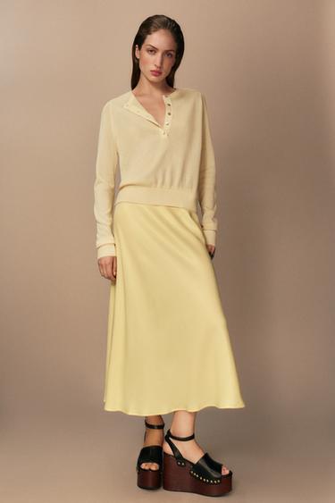 FALDA MIDI ZW COLLECTION - Amarillo claro de Zara