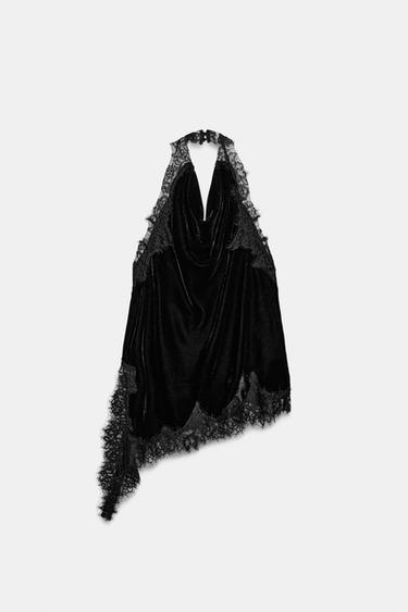 TOP HALTER VELUDO ZW COLLECTION - Preto da Zara