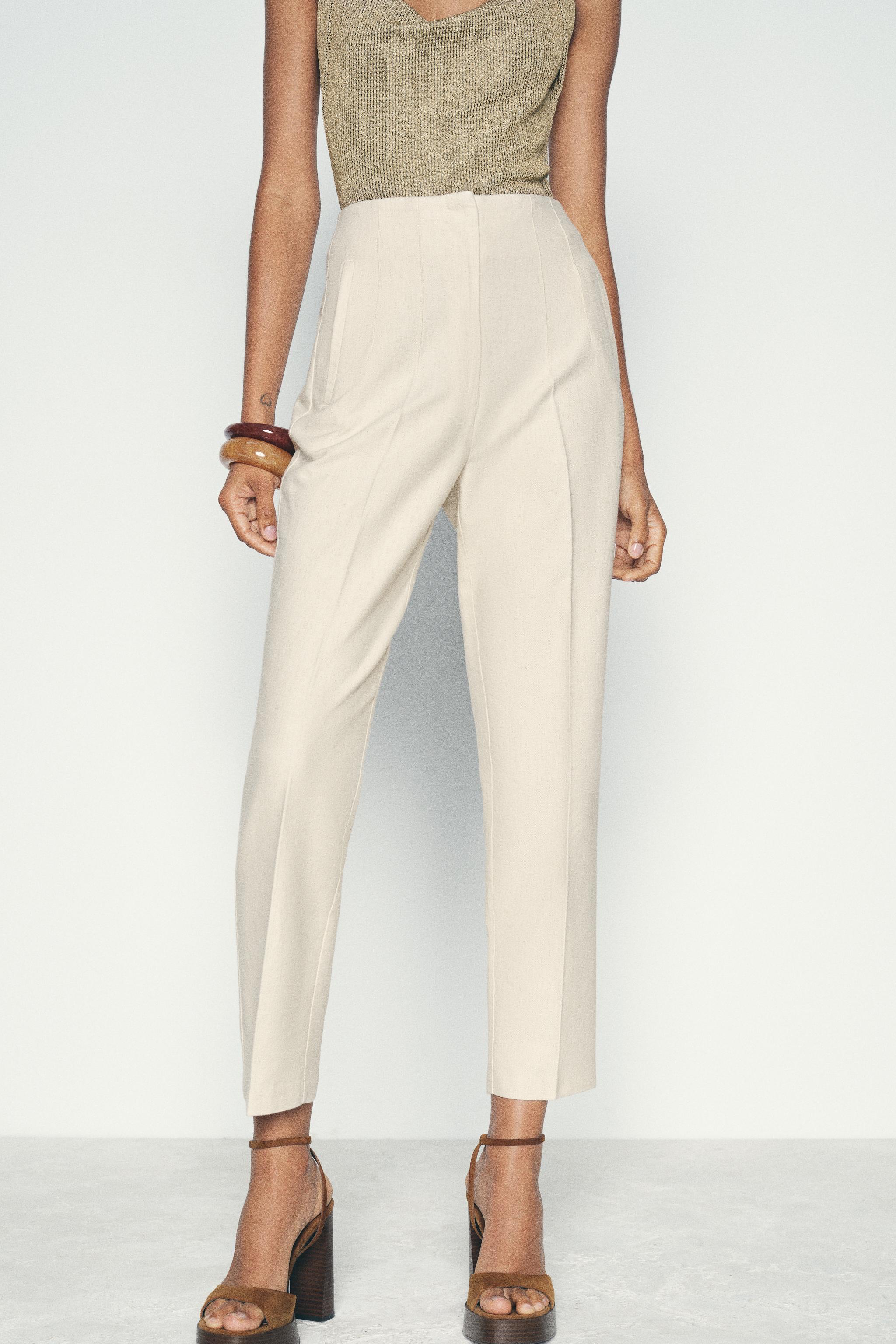 PANTALON RUSTIQUE A TAILLE HAUTE Beige clair ZARA France