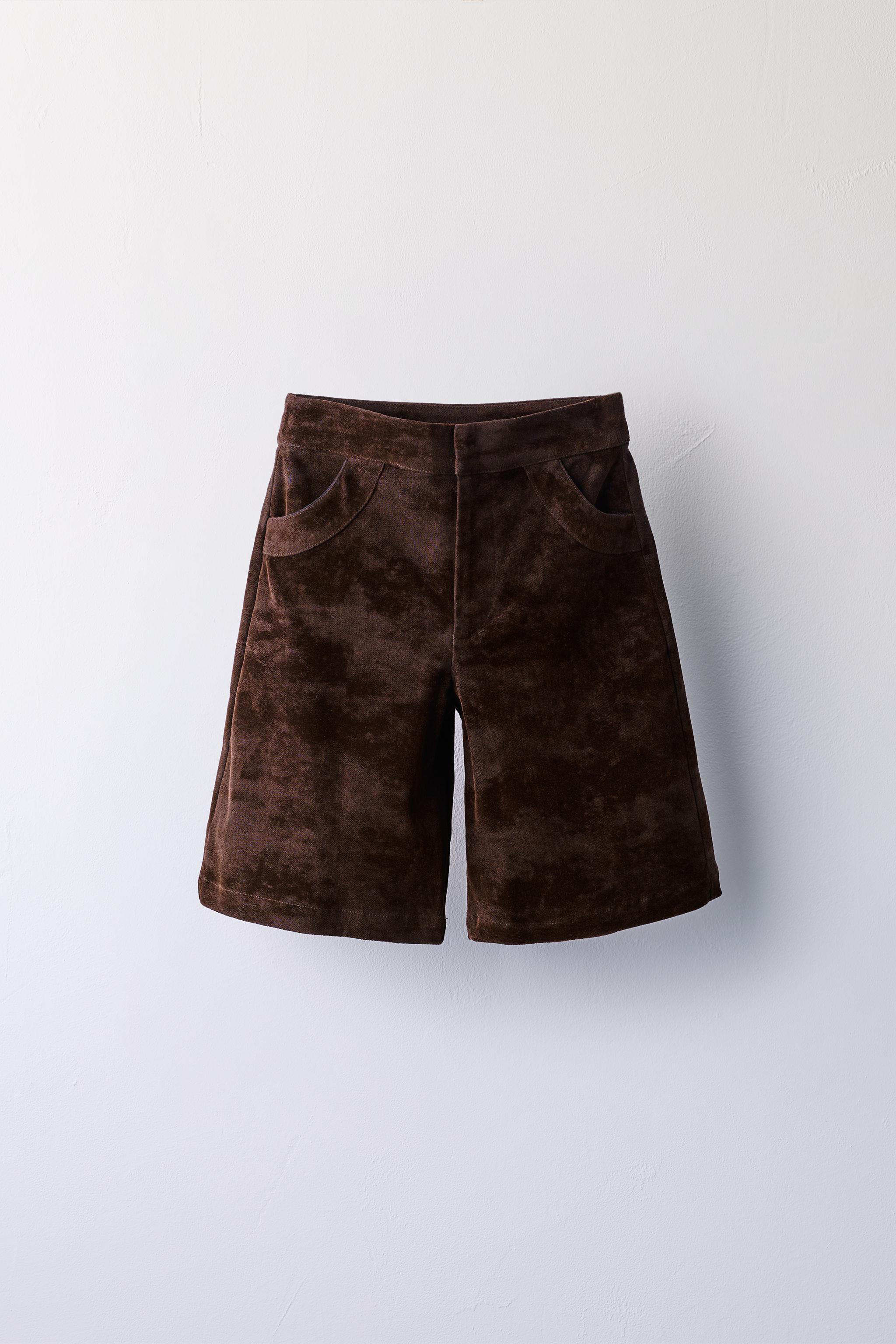 LONG VELVET SHORTS — Brown