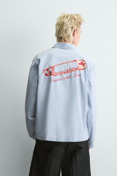 STRIPED SHIRT WITH SLOGAN PRINT - striped by Zara