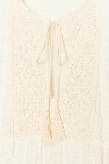 CROCHET COMBINED BLOUSE - Light beige by Zara - Image 7