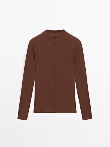 Zara Long sleeve T-shirt with seam detail - Brown / Taupe