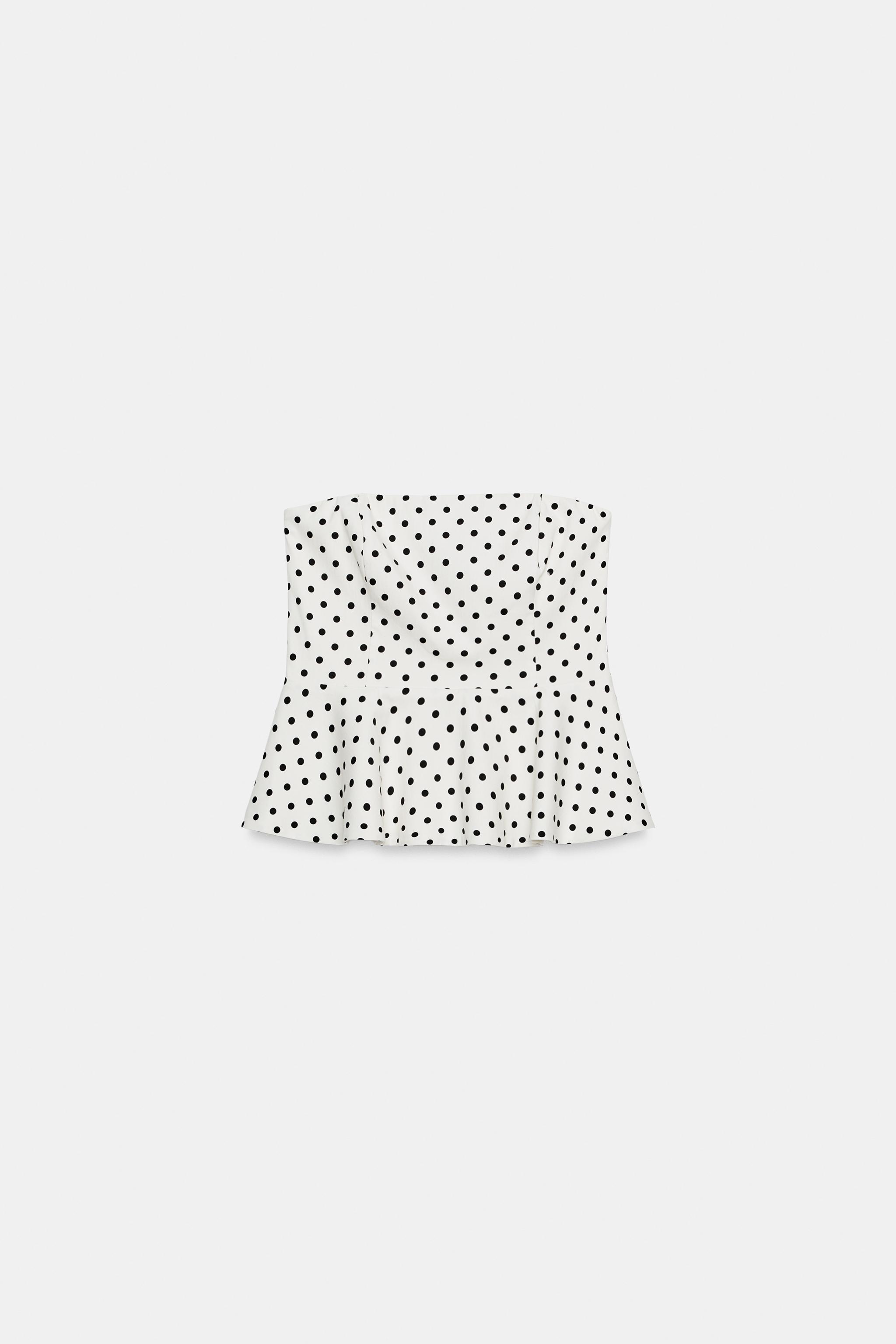 TOP BUSTIER PÉPLUM À POIS