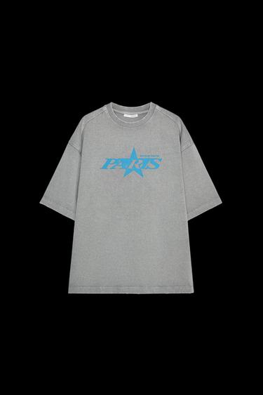 FADED-EFFECT T-SHIRT WITH SLOGAN - Grey by Zara - Image 0