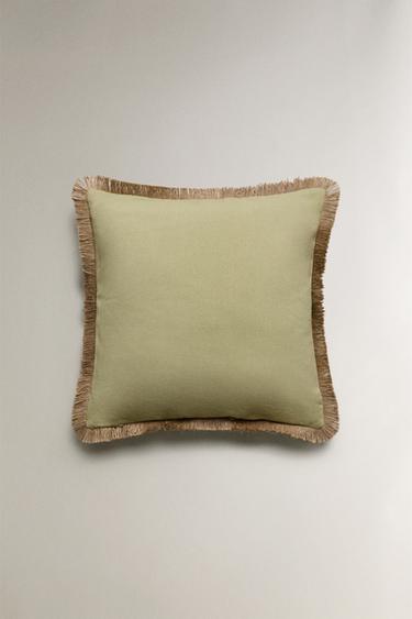 HOUSSE DE COUSSIN FRANGES JUTE - Vert clair de Zara - Image 3