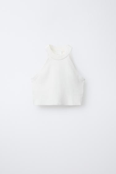 TOP DE TRICÔ GOLA HALTER - Branco da Zara - Imagem 0