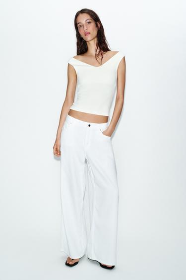 OFF-THE-SHOULDER T-SHIRT - Oyster-white by Zara
