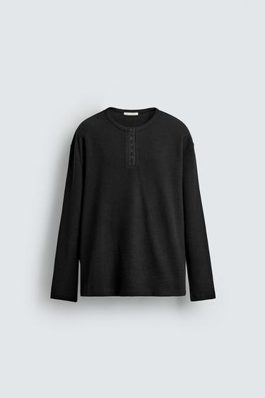 CAMISETA RIB CUELLO PANADERO - Negro de Zara