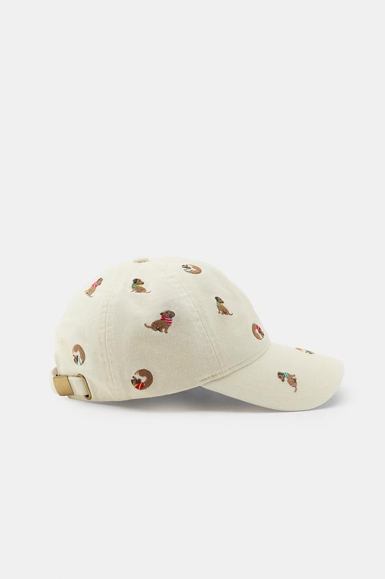 CASQUETTE EN SERGÉ AVEC CHIENS BRODÉS - Écru de Zara - Image 3