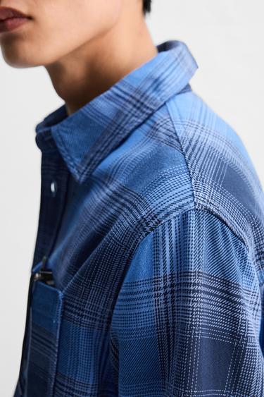 CHEMISE À CARREAUX AVEC POCHE - Bleu de Zara - Image 6
