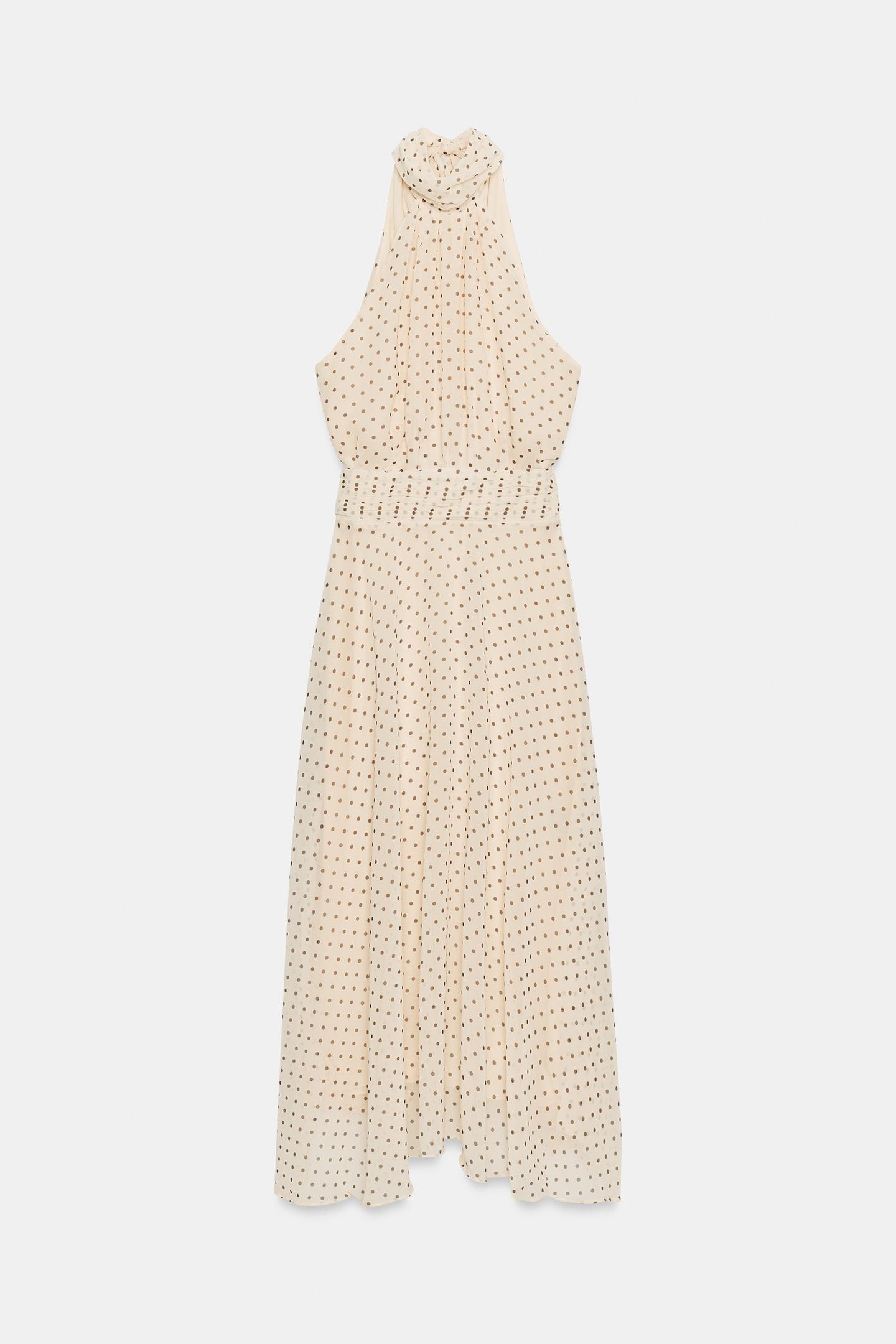 Женское платье Zara Polka Dot Halter MIDI, цвет: Бежевый коричневый — фото 8