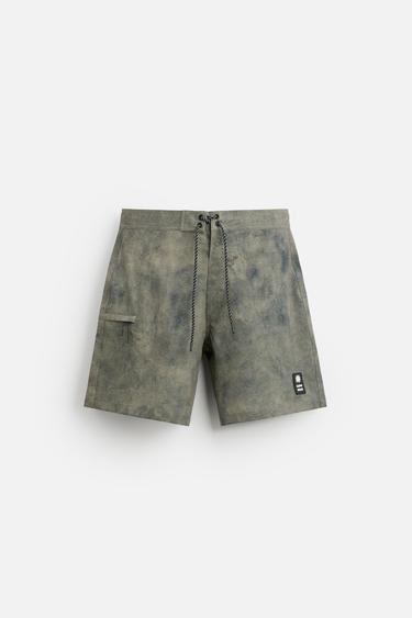 SPRAY PRINT LONG SWIMMING TRUNKS - Greenish by Zara