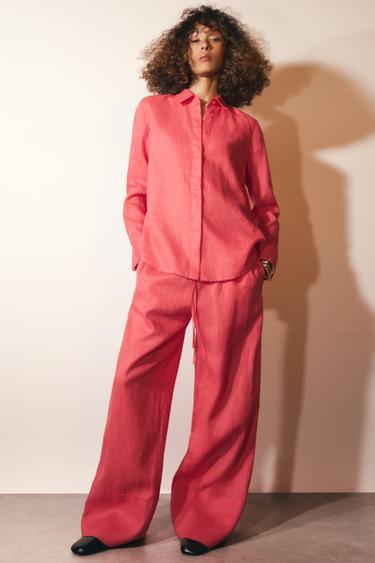 PANTALÓN PALAZZO LINO 100% ZW COLLECTION - Coral de Zara