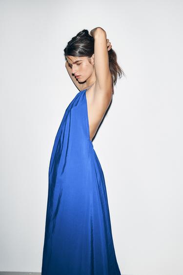 VESTIDO MIDI HALTER FLUIDO - Azul tinta de Zara