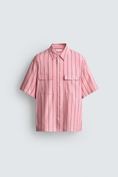 STRIPED FLOWING SHIRT WITH POCKETS - Pink by Zara