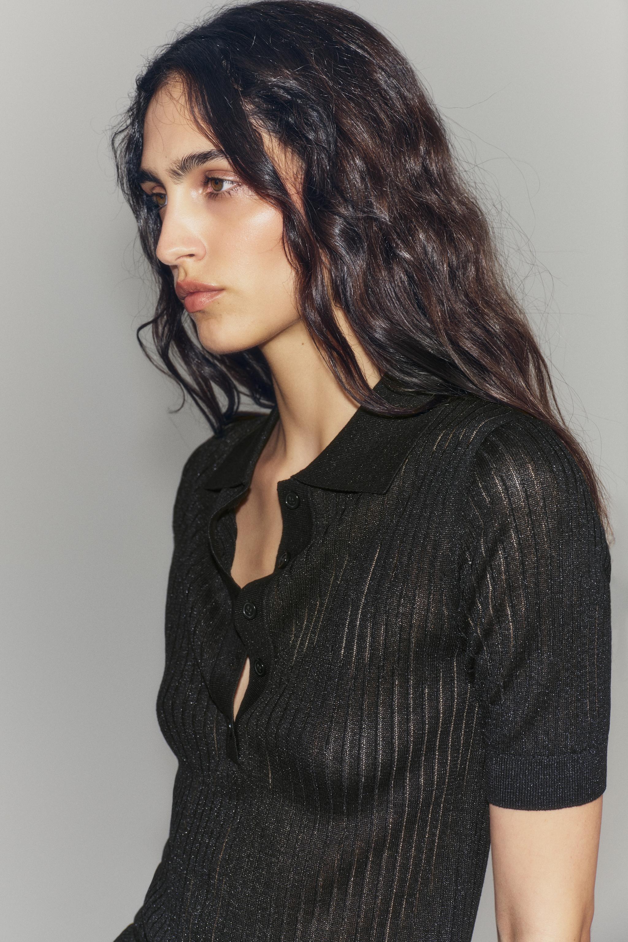 Zara YARI TRANSPARAN TRİKO POLO T-SHIRT görsel 5