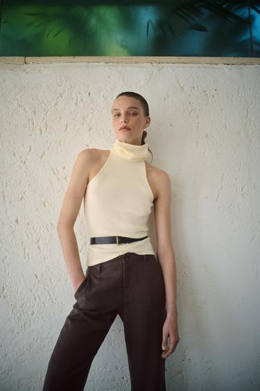 HIGH NECK SLEEVELESS TOP - Ecru by Zara