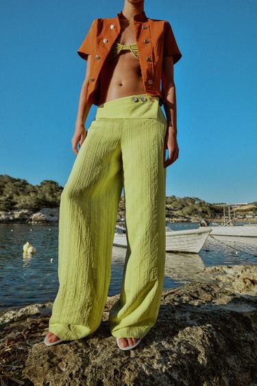 PANTALÓN ANCHO TIRO ALTO SOLAPA - Verde de Zara