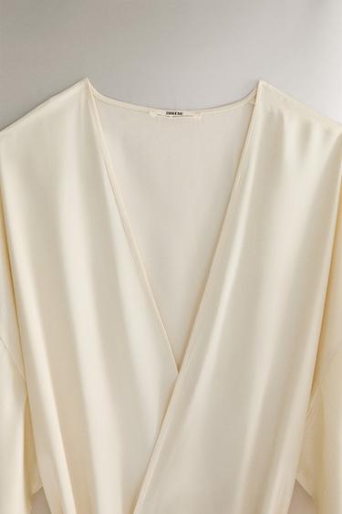 PLAIN SATEEN DRESSING GOWN - Ecru by Zara - Image 1