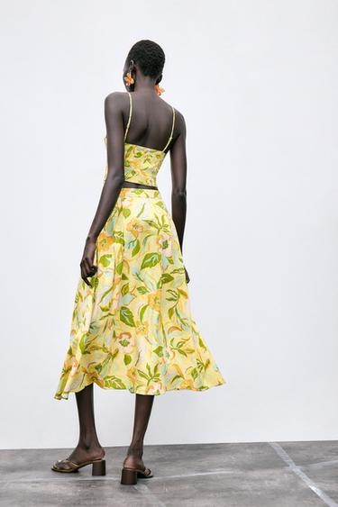 JUPE EN LIN IMPRIMÉE - jaune de Zara - Image 4
