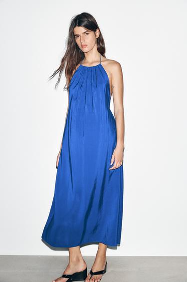 VESTIDO MIDI HALTER FLUIDO - Azul tinta de Zara