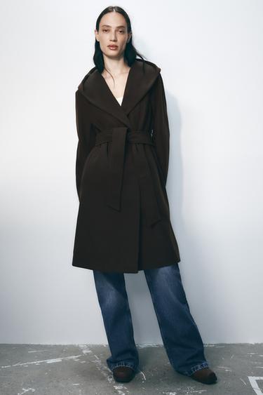 SOFT HOODED BELTED COAT - Brown by Zara