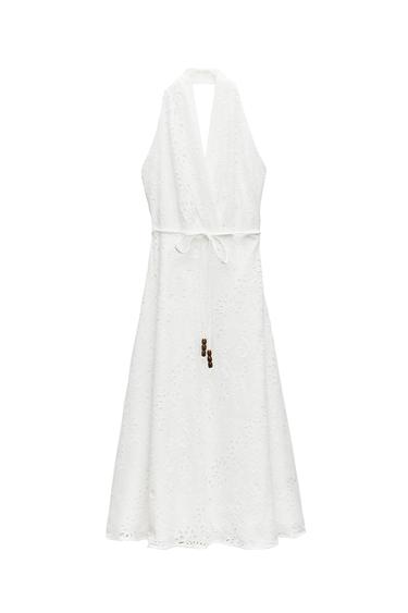 ZW COLLECTION HALTER DRESS WITH CUTWORK EMBROIDERY