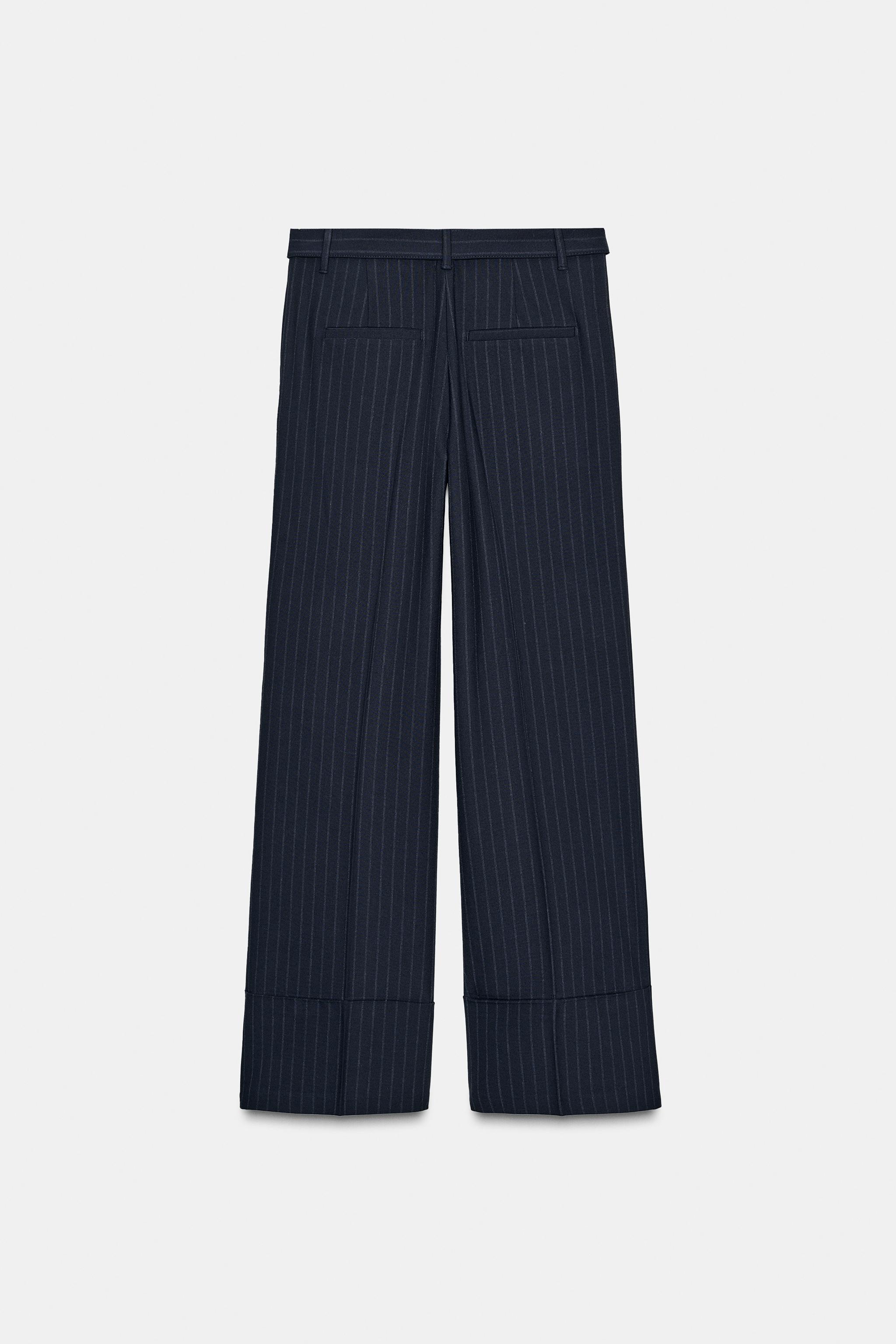 PINSTRIPE BELTED PANTS