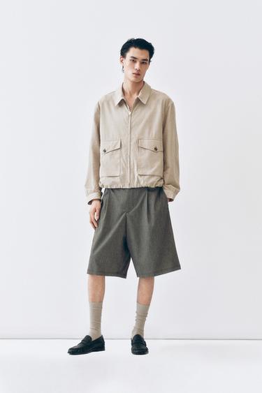 RELAXED WIDE-LEG CARGO BERMUDA SHORTS - Dark tan by Zara