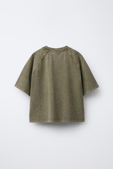 HEAVY WEIGHT T-SHIRT AND WASHED-EFFECT RIBBED FLARE LEGGINGS SET - washed green by Zara - Image 2