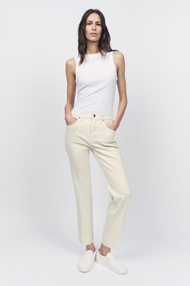 JEANS ZW COLLECTION WIDE LEG TIRO ALTO - Blanco roto de Zara