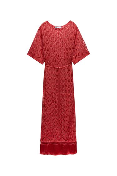 LONG OPEN-KNIT TUNIC WITH FRINGE