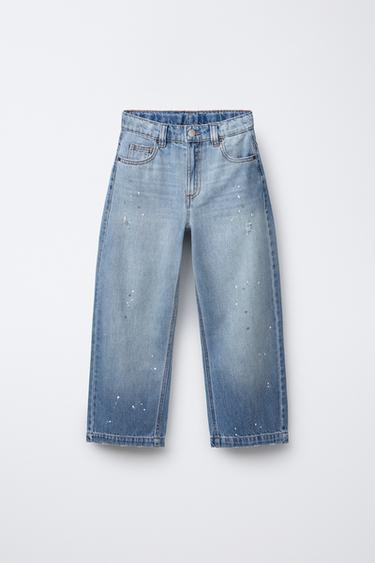 JEANS RELAXED BALLOON لطخات - أزرق فاتح الخاص بـ Zara