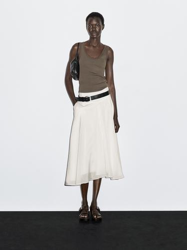 Zara Midi skirt with yoke and flounce - Ecru