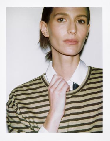 STRIPED COTTON AND LINEN T-SHIRT - Green stripe by Zara