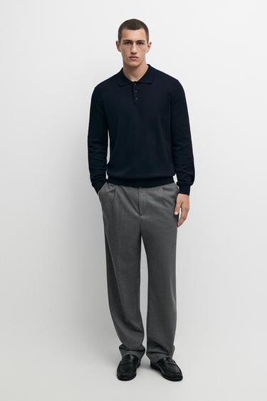 Zara 100% cotton knit polo sweater - Navy blue - Image 0