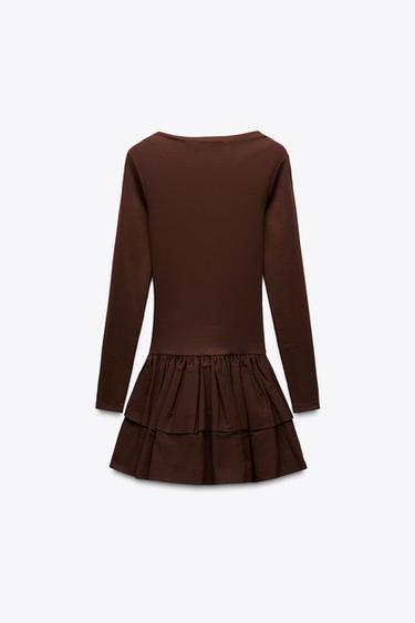 VESTIDO CORTO VOLANTES - Marrón de Zara
