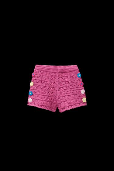 FLORAL CROCHET KNIT BERMUDA SHORTS - Fuchsia by Zara - Image 0