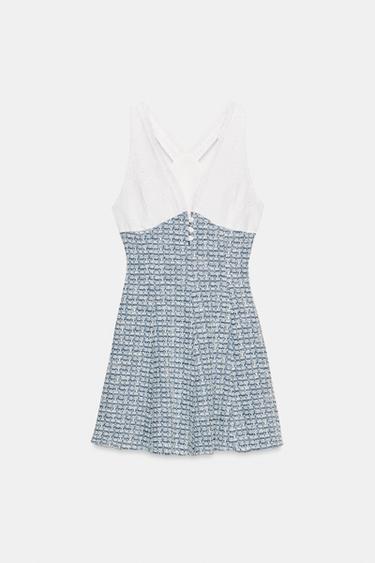CONTRAST TEXTURED DRESS - Blue/White by Zara