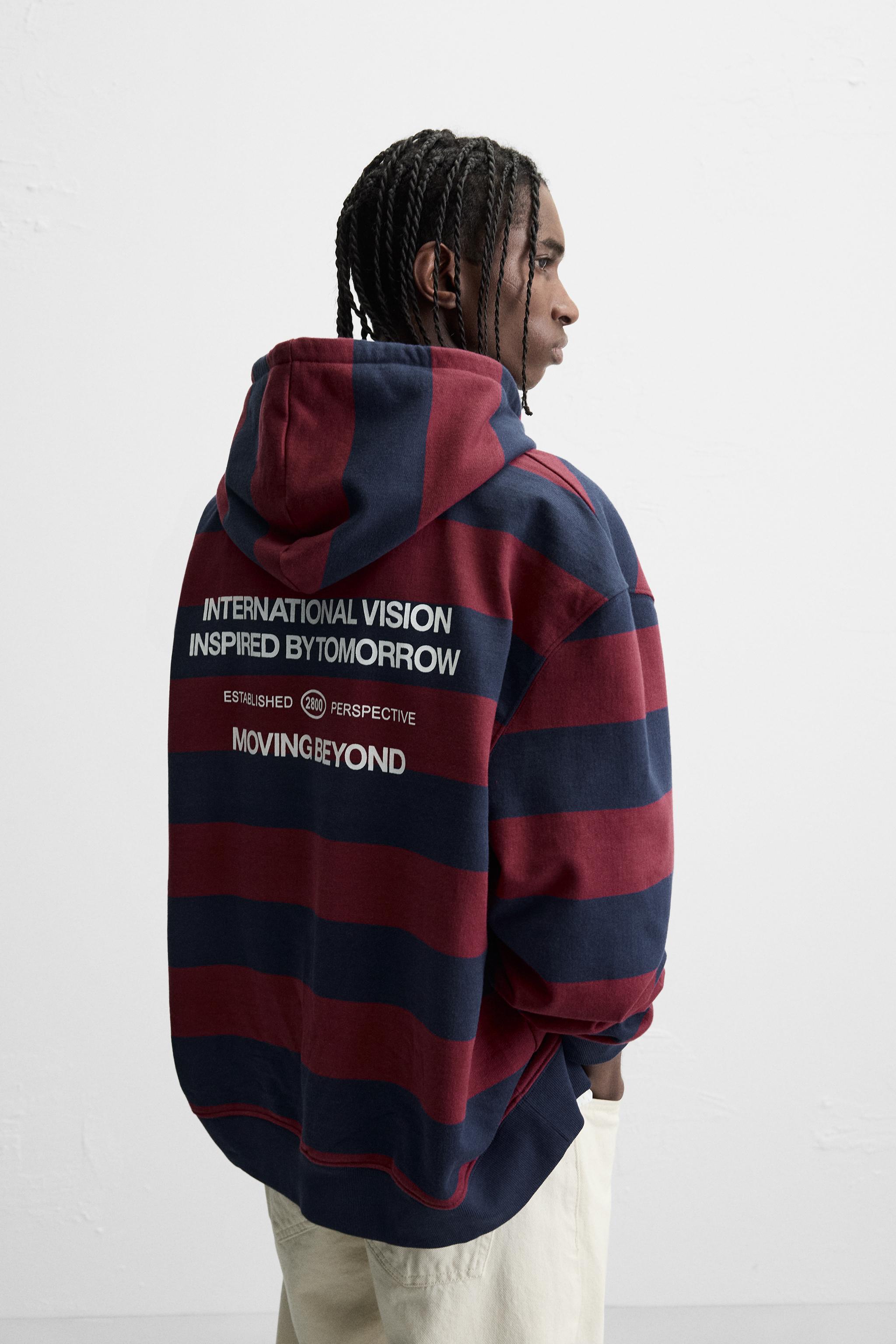 Sudaderas Zara Mixed Text Hombre Rojas En SUDADERA CAPUCHA RAYAS