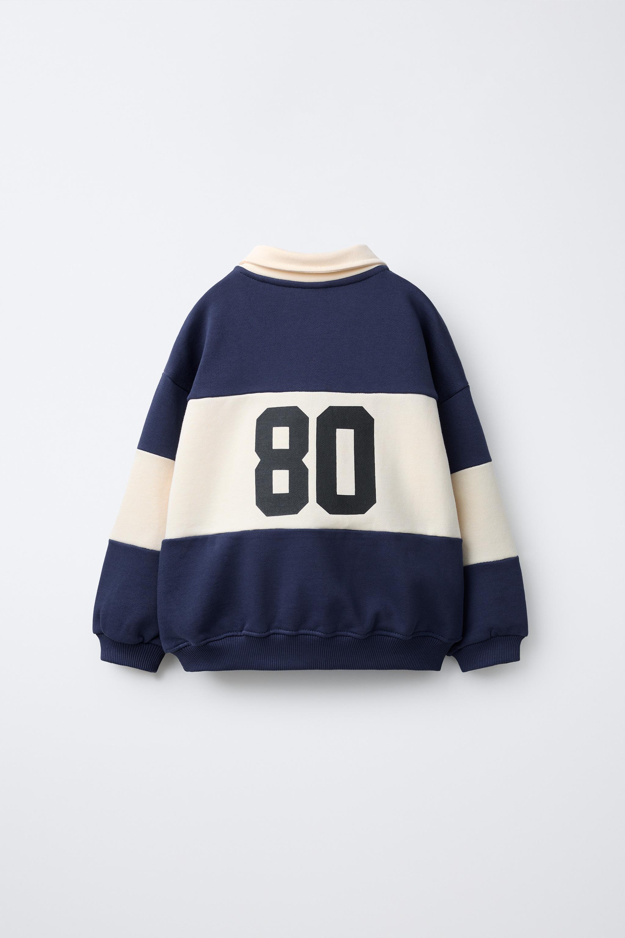 EMBROIDERED ANIMAL STRIPED POLO SWEATSHIRT