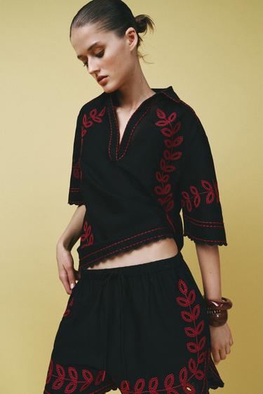 ZW COLLECTION EMBROIDERED SHIRT - Black by Zara - Image 4