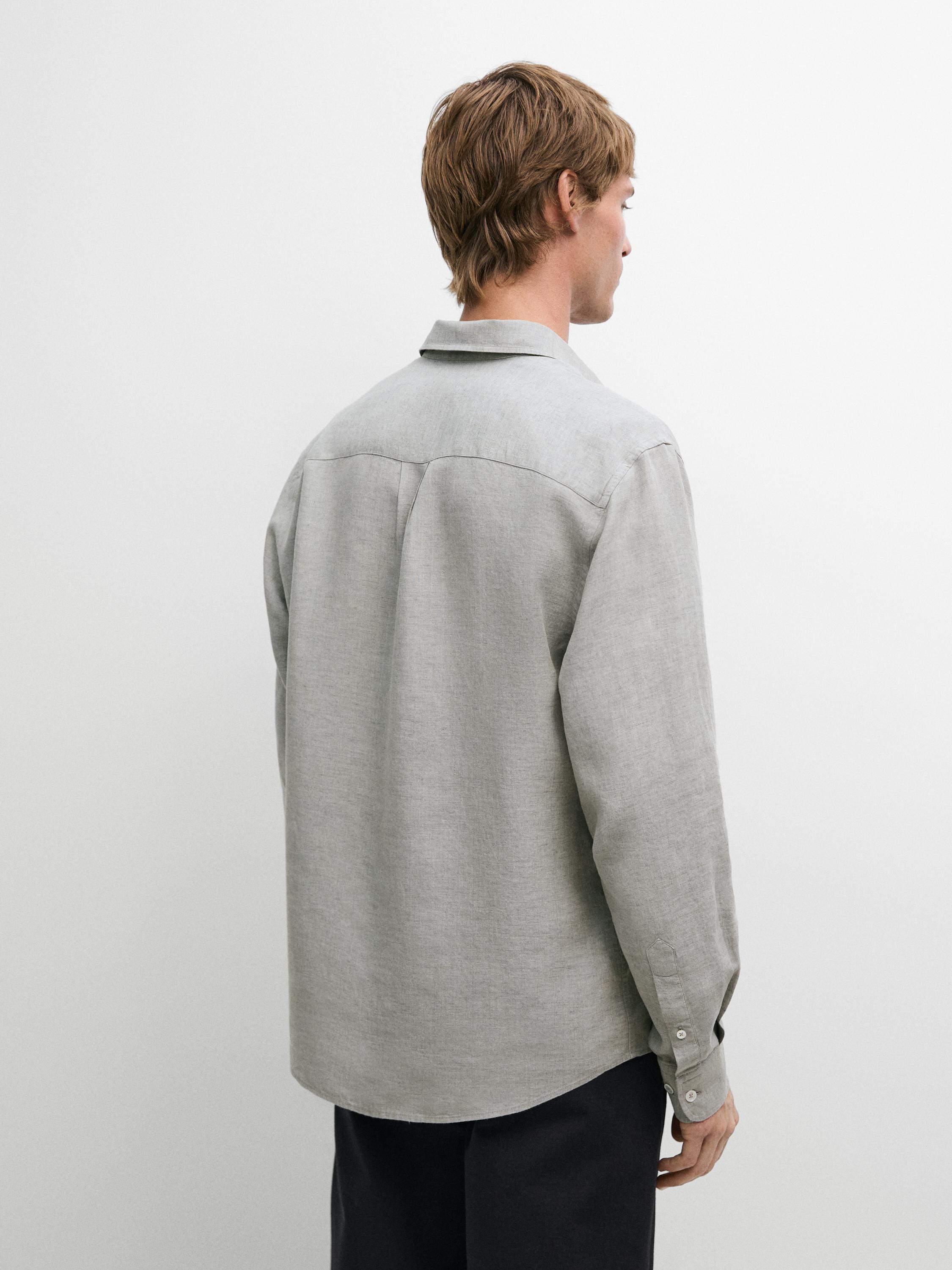 100% linen regular fit shirt with pocket