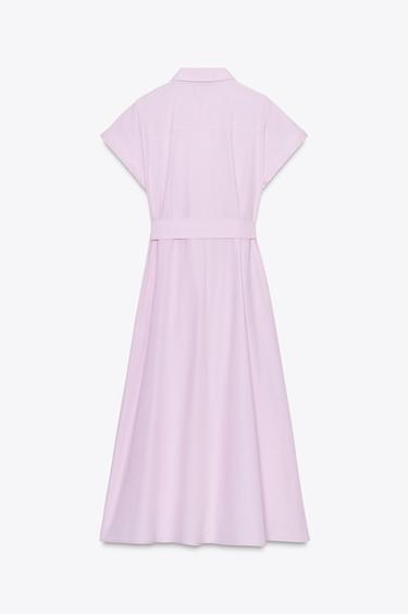 BELTED POPLIN MIDI DRESS - Pink by Zara - Image 4