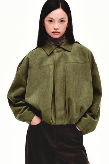 Zara 麂皮效果飛行員夾克 - 中卡其色