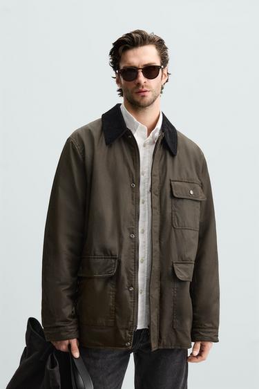 WAXED PARKA WITH CONTRAST COLLAR - Khaki by Zara