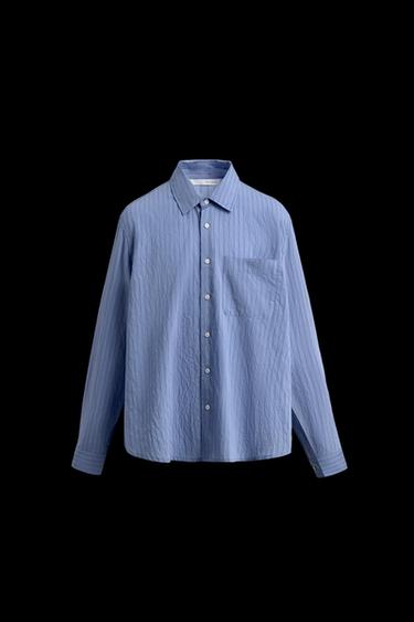 Zara FLOWY SHIRT WITH WRINKLED STRIPE EFFECT - Blue
