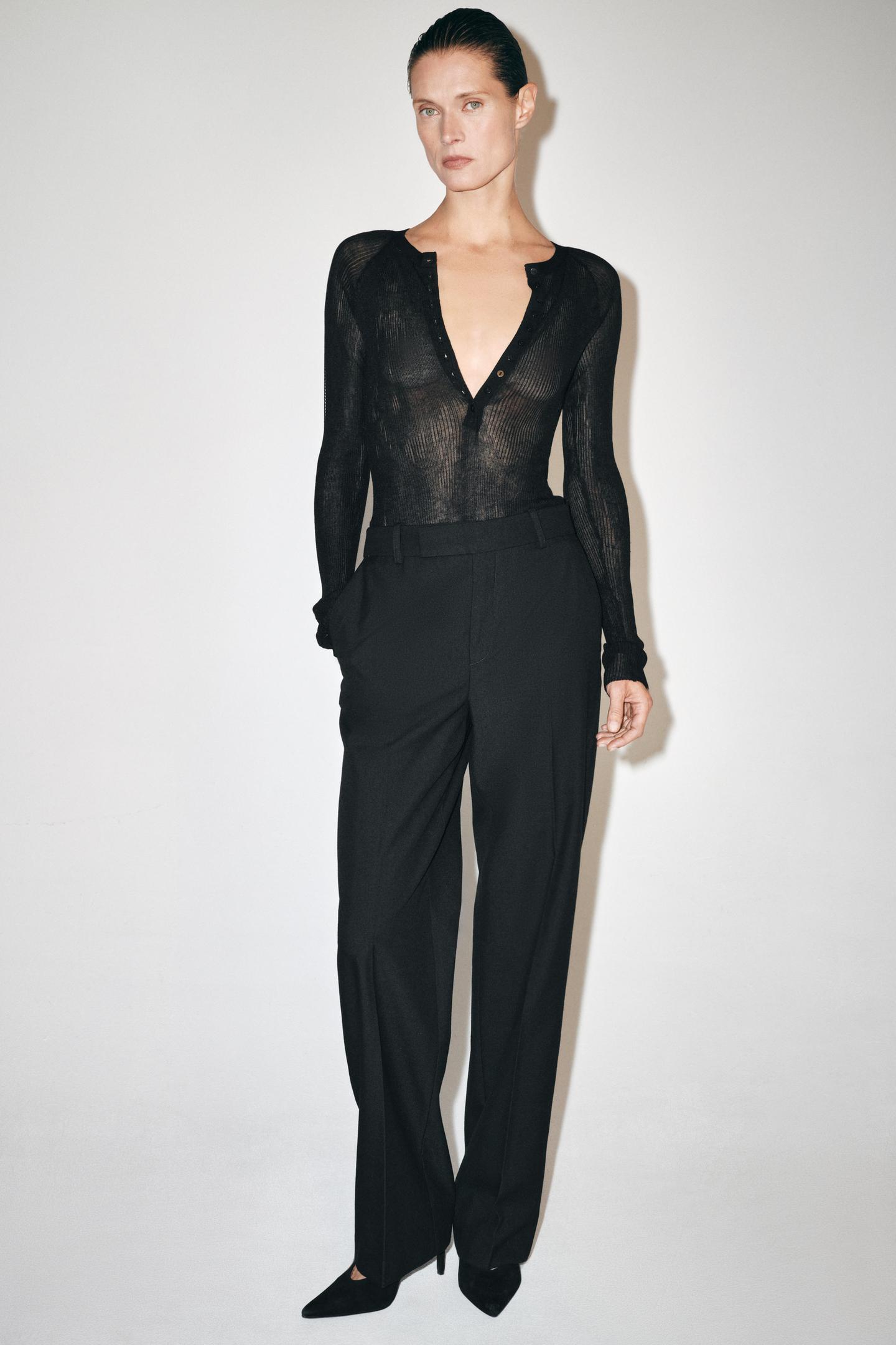 Женские брюки Zara ZW Collection Straight-Leg, цвет: Чёрный — фото 2