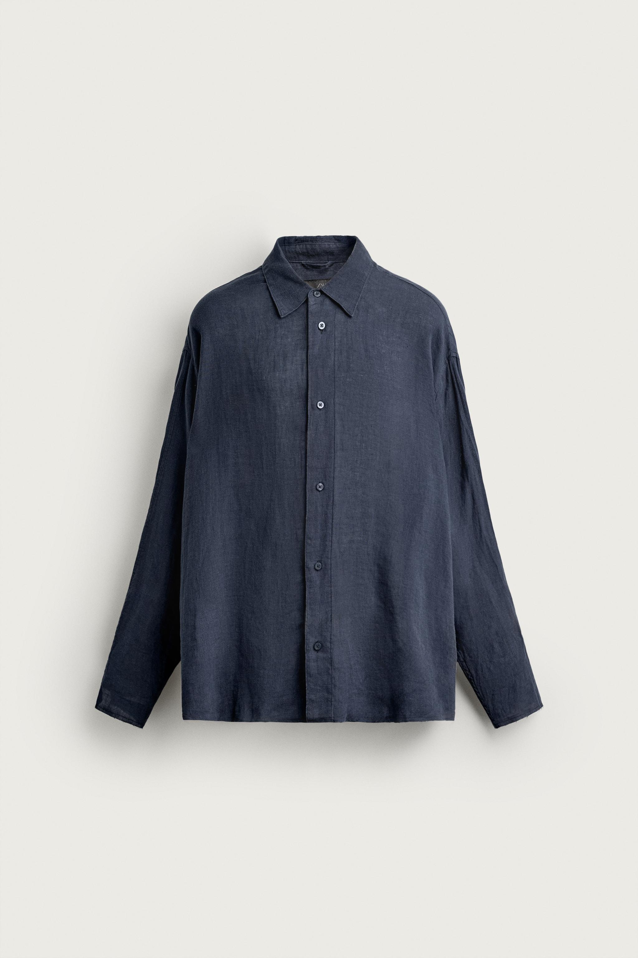 LIGHTWEIGHT 100% LINEN RELAXED FIT SHIRT — Blue